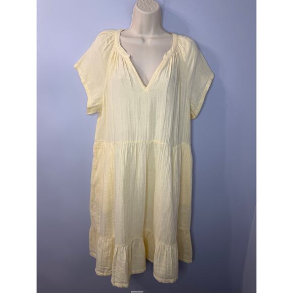 Pact Women's Organic Cotton Coastal Double Gauze Throw-And-Go Dress Sz L Yellow - Picture 4 of 10